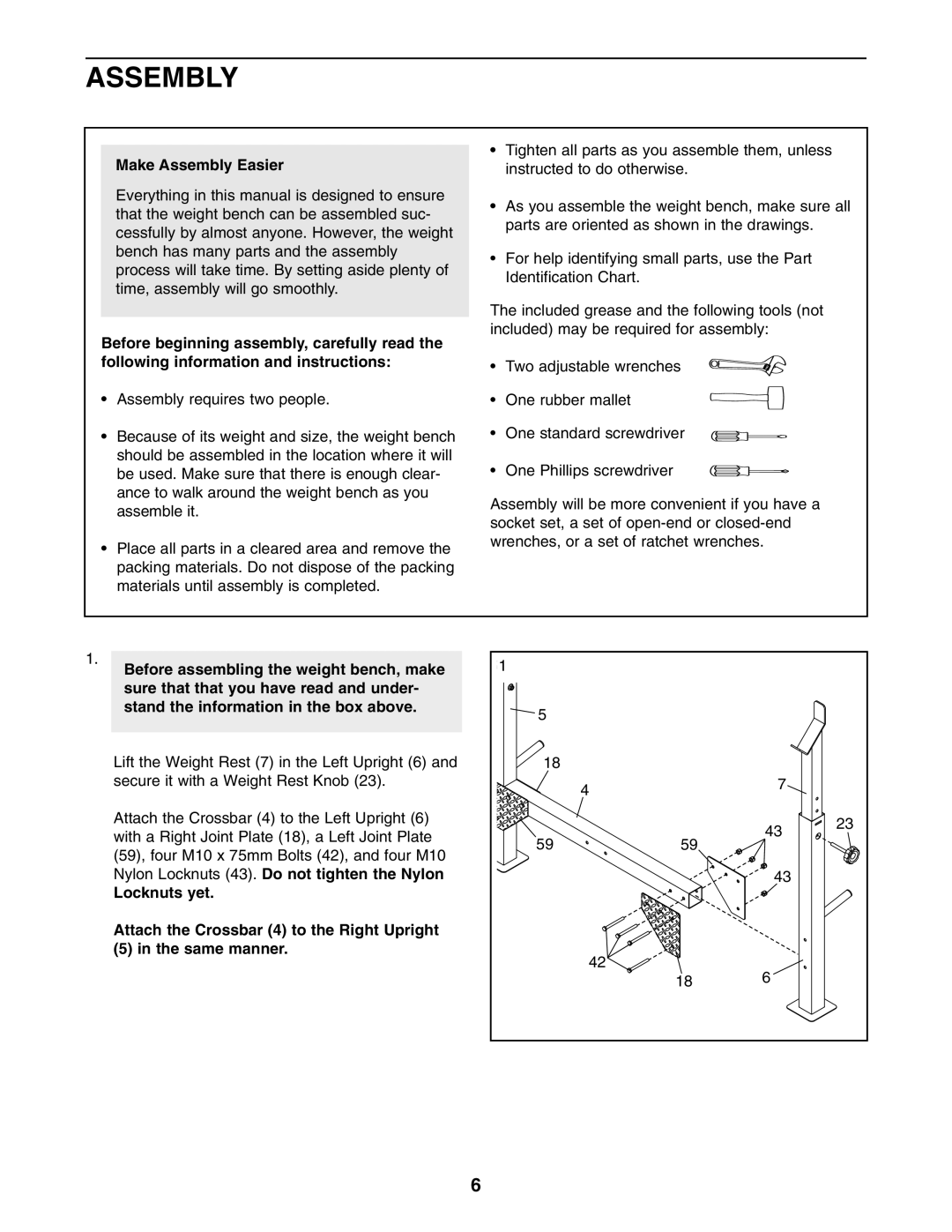 Weider 831.15711.0 user manual Make Assembly Easier 