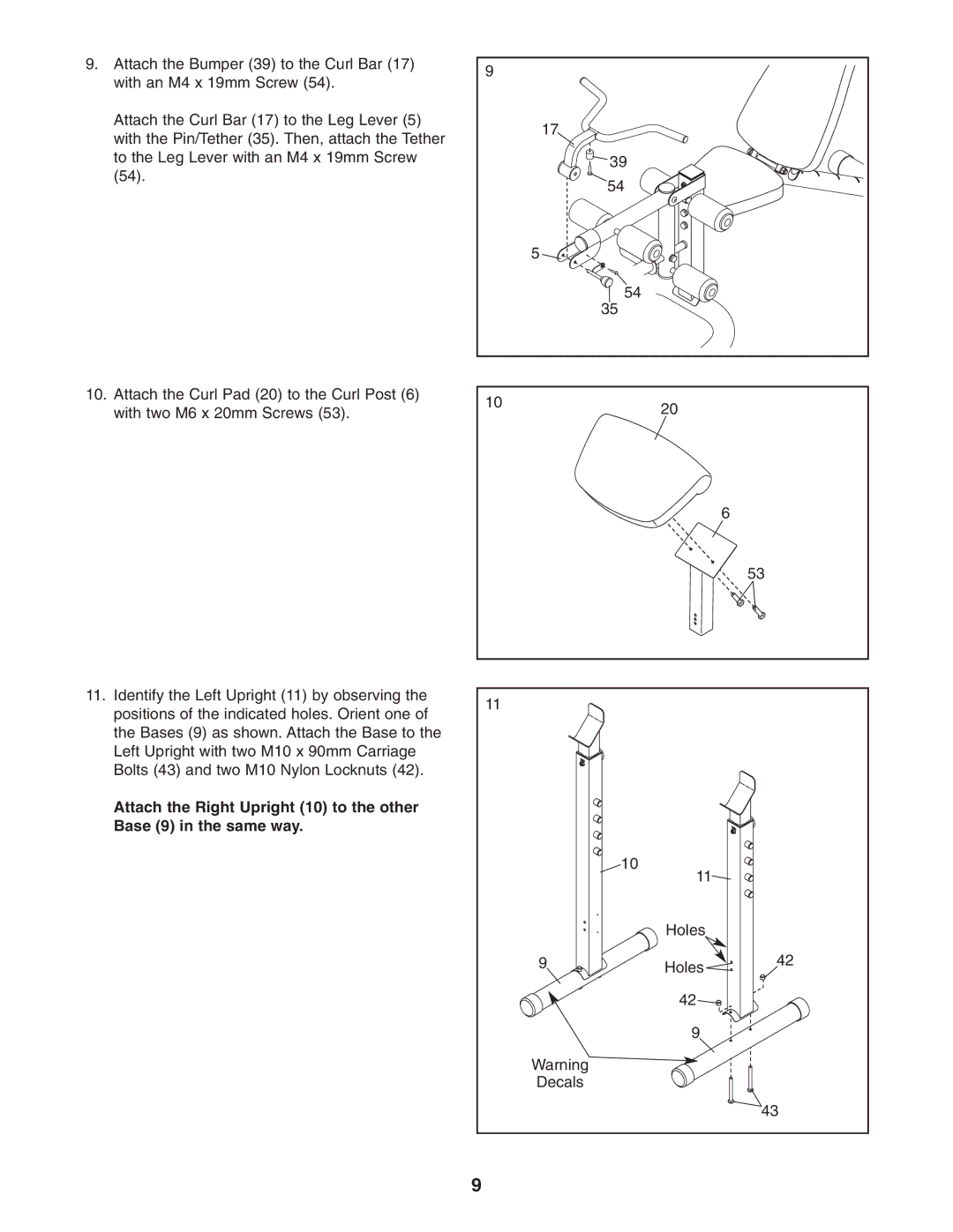 Weider 831.15715.0 user manual Holes Decals 