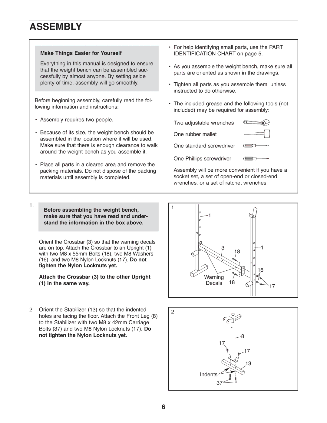 Weider 831.15791.1 Assembly, Make Things Easier for Yourself, Attach the Crossbar 3 to the other Upright Same way 