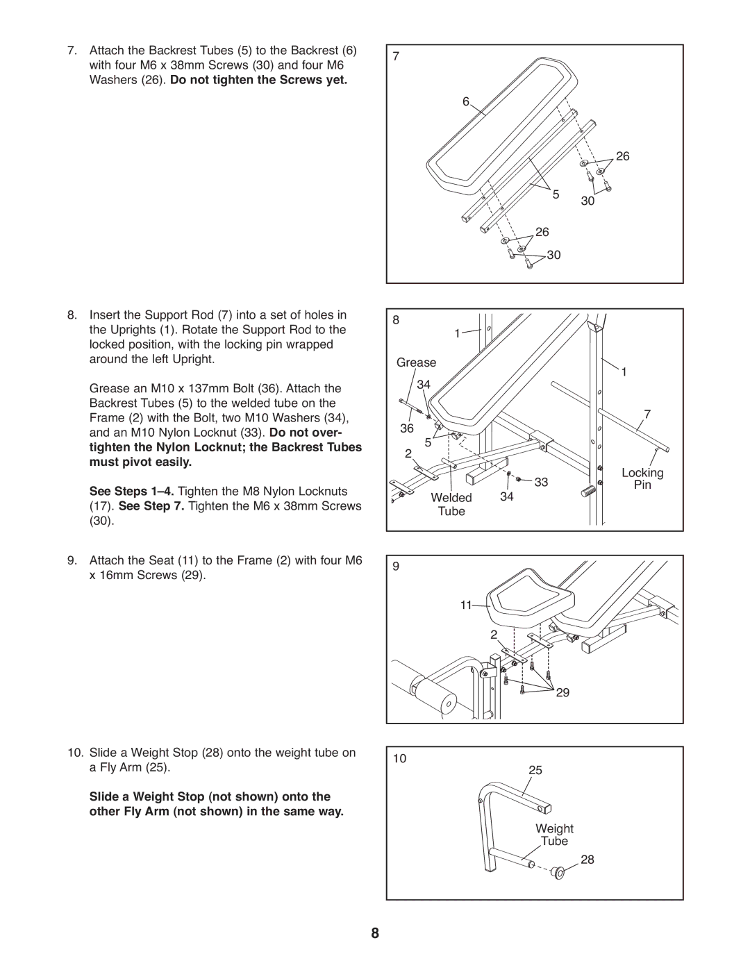 Weider 831.15791.1 user manual Grease Locking Welded Pin Tube Weight 