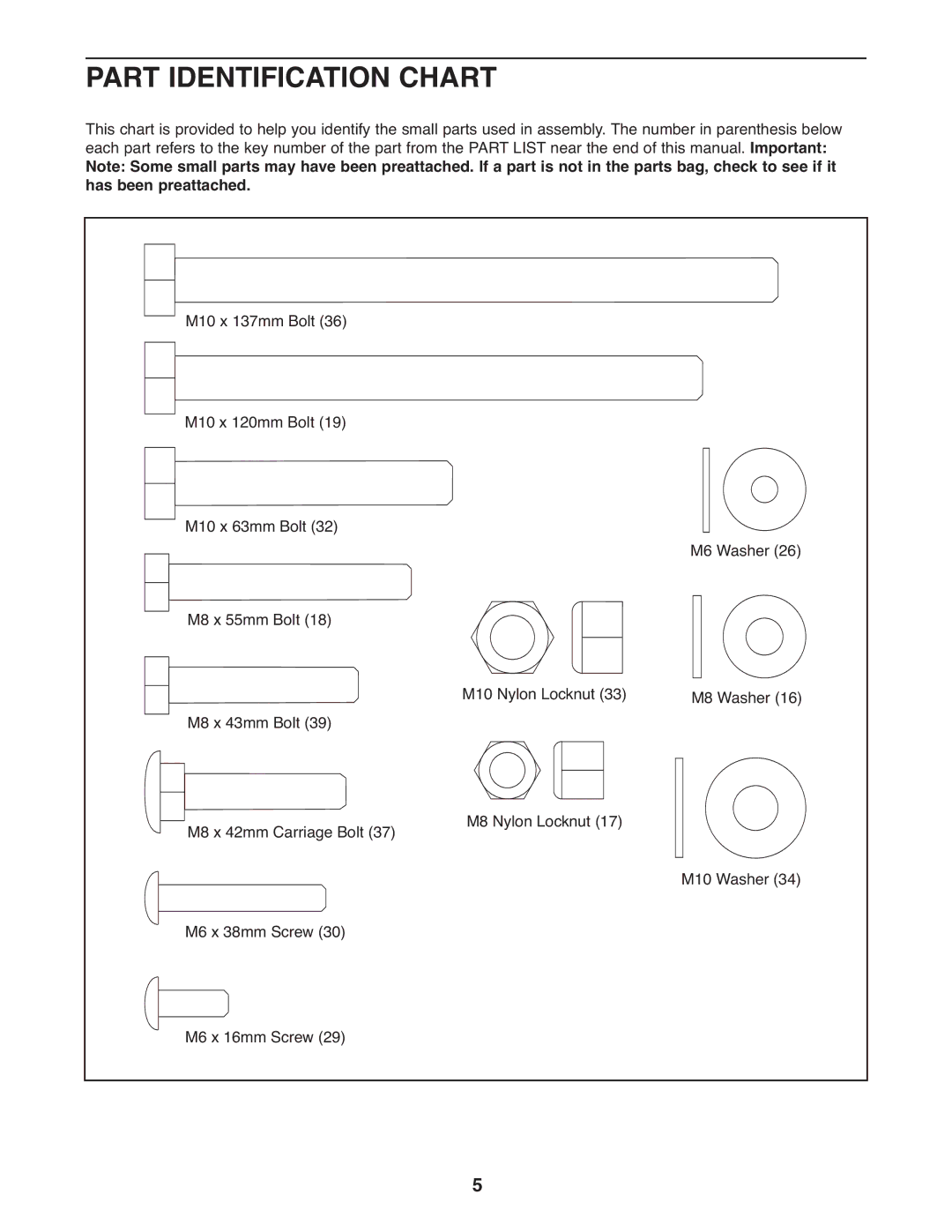 Weider 831.15791.3 user manual Part Identification Chart 