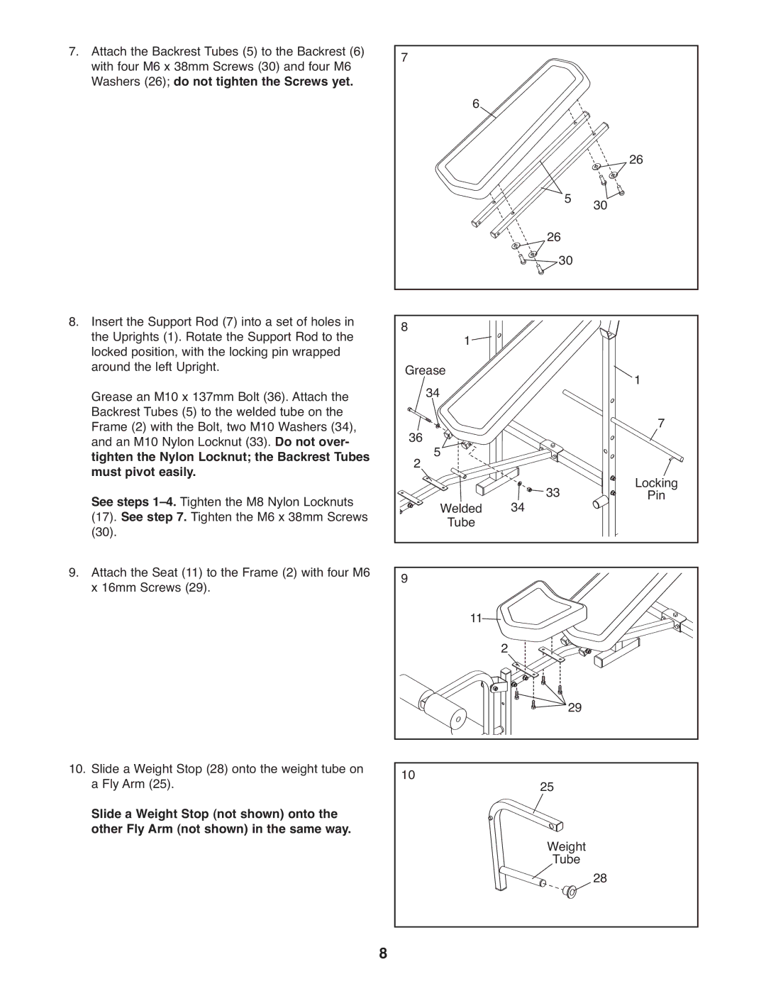 Weider 831.15791.3 user manual Grease Locking Welded Pin Tube Weight 