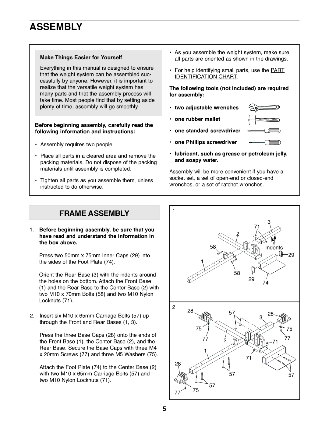 Weider 831.159010 user manual Assembly, Make Things Easier for Yourself 