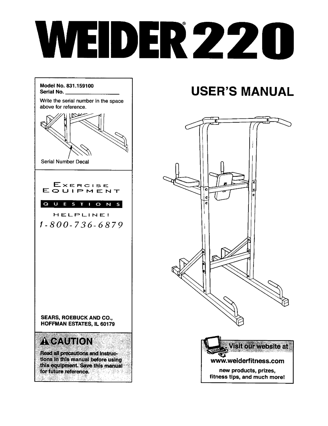 Weider 831.1591 user manual Model No .159100 Serial No, New products, prizes, fitness tips, and much morel 