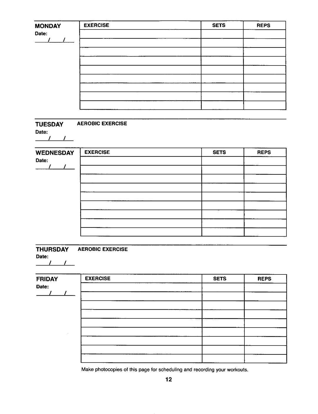 Weider 831.1591 user manual Thursday, Date 