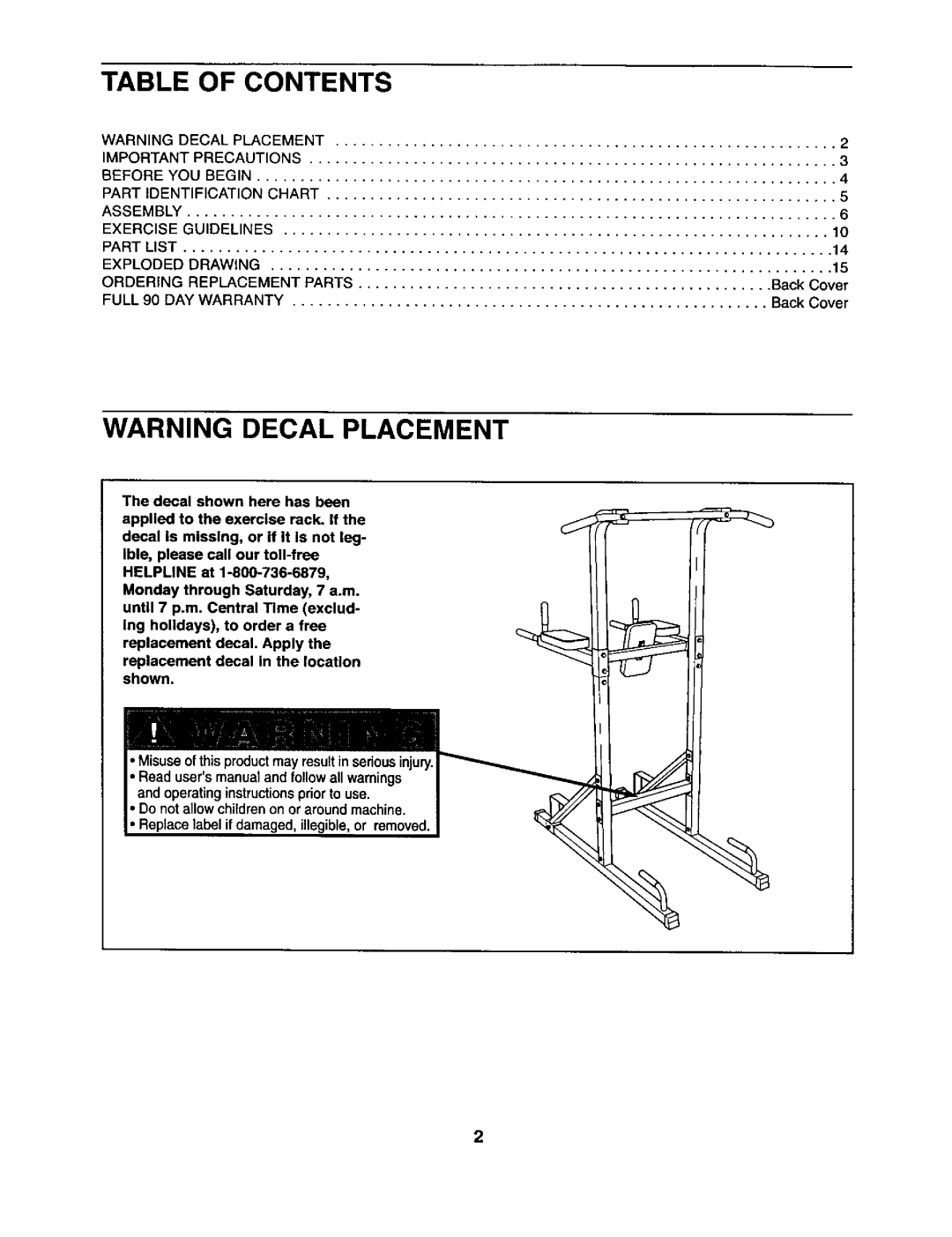 Weider 831.1591 user manual Contents 