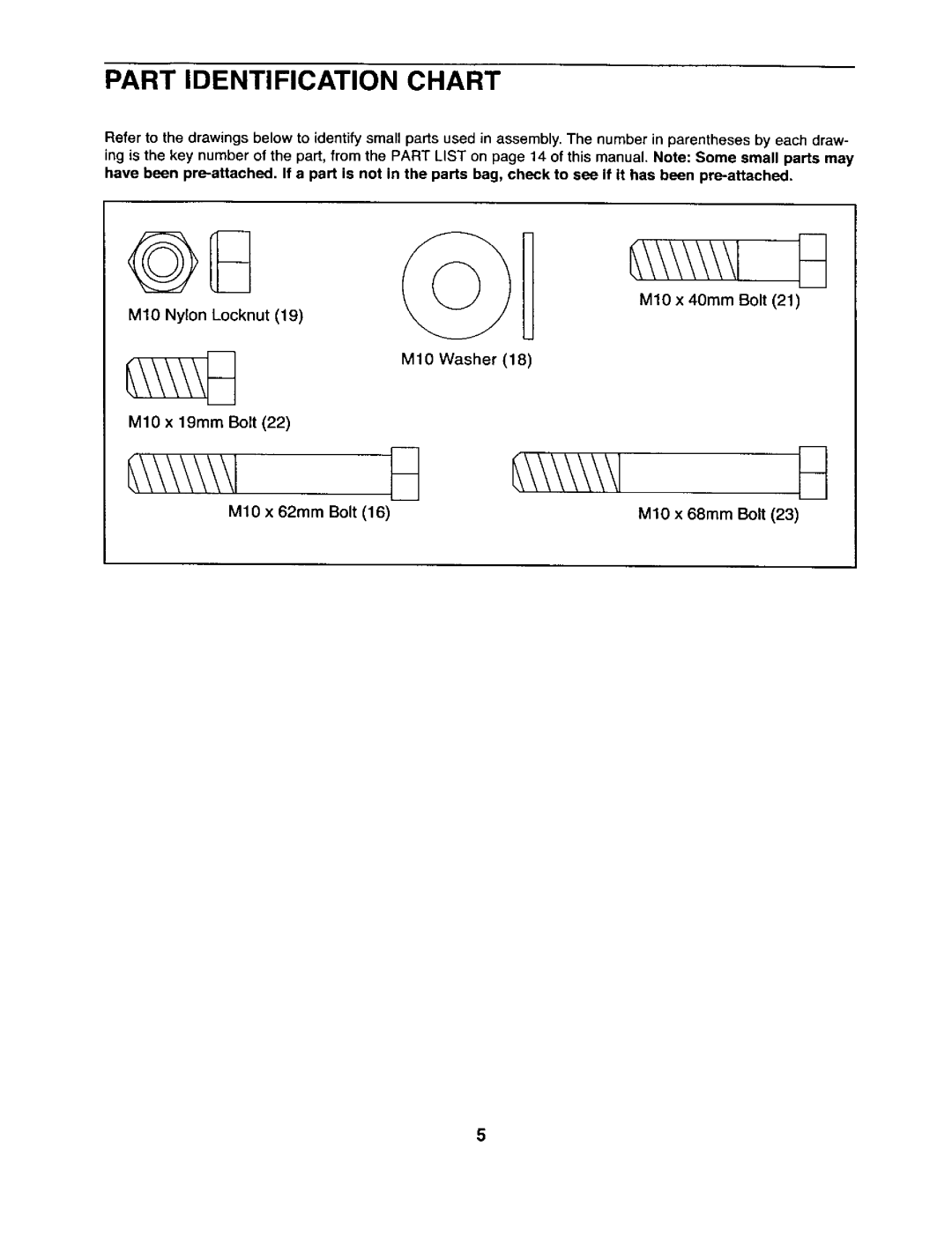 Weider 831.1591 user manual Part Identification Chart 