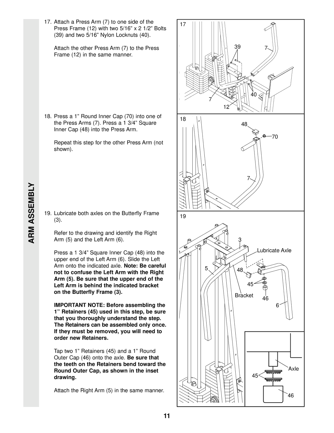 Weider 831.159290 user manual ARM Assembly 