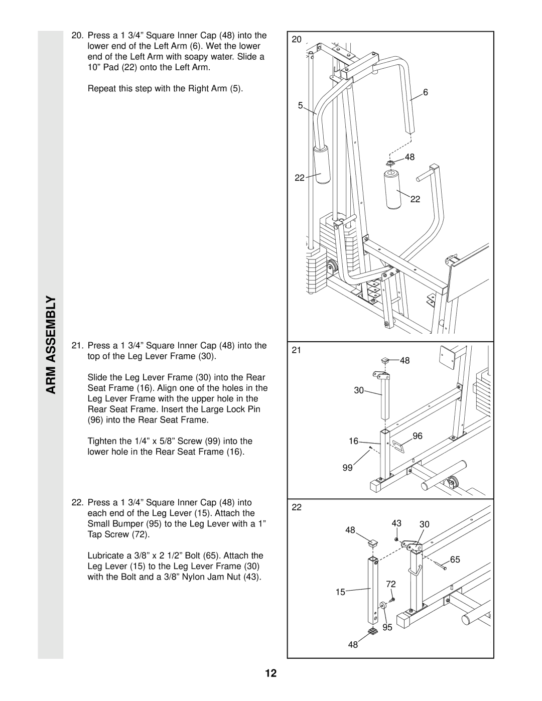 Weider 831.159290 user manual ARM Assembly 