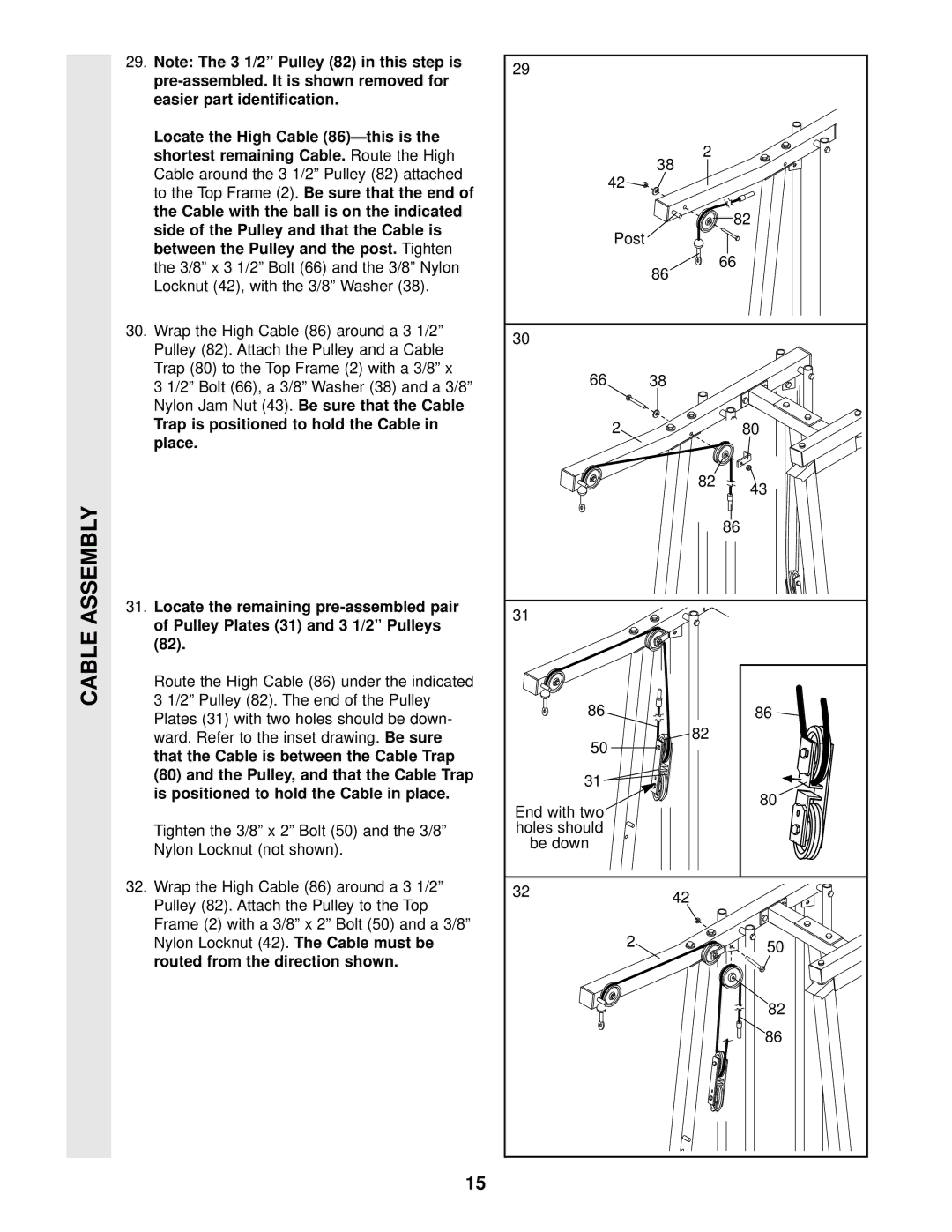 Weider 831.159290 user manual Cable Assembly 