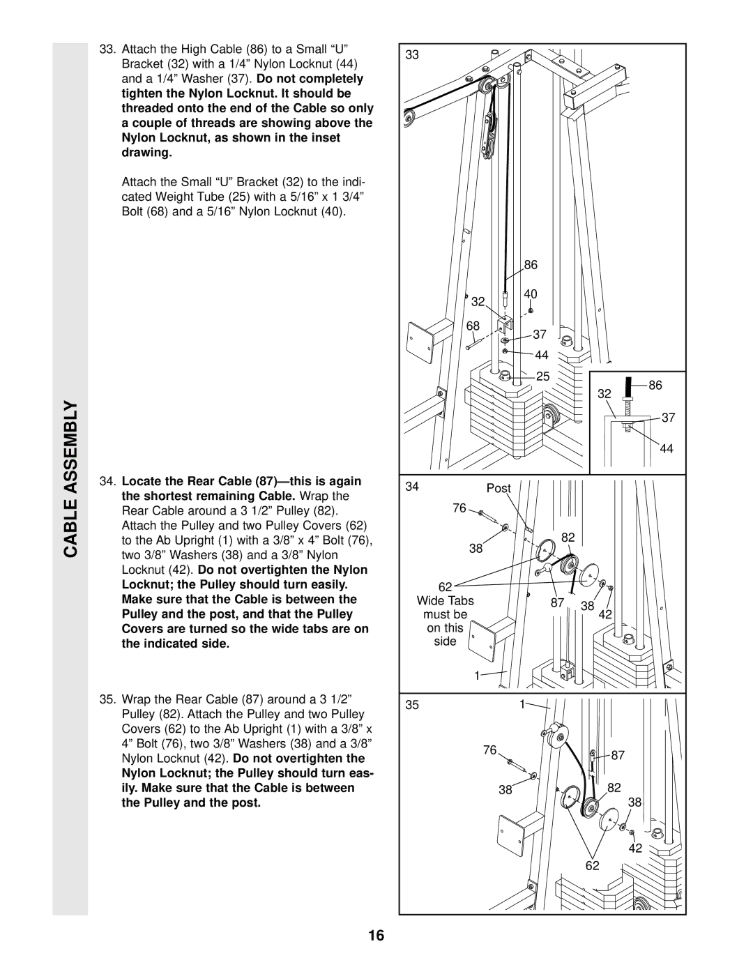 Weider 831.159290 user manual Post Wide Tabs Must be On this Side 