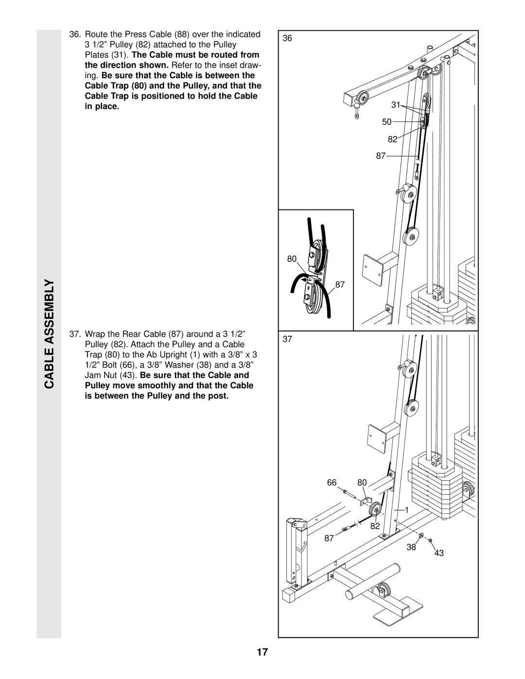 Weider 831.159290 user manual Cable Assembly 