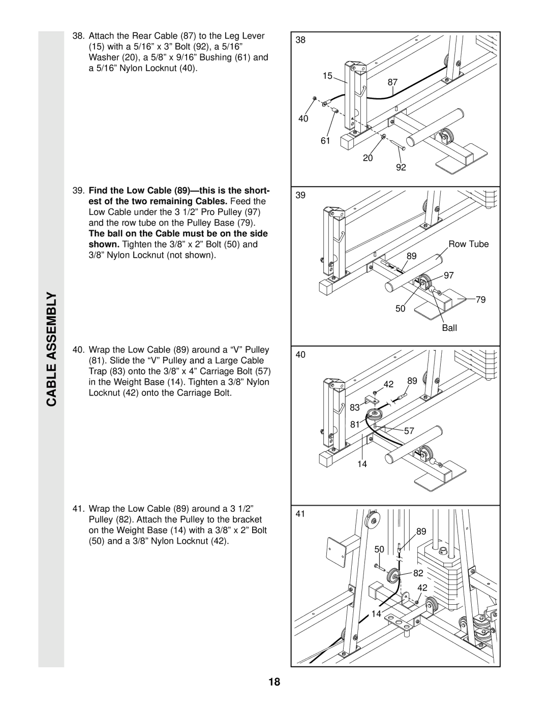 Weider 831.159290 user manual Cable Assembly 