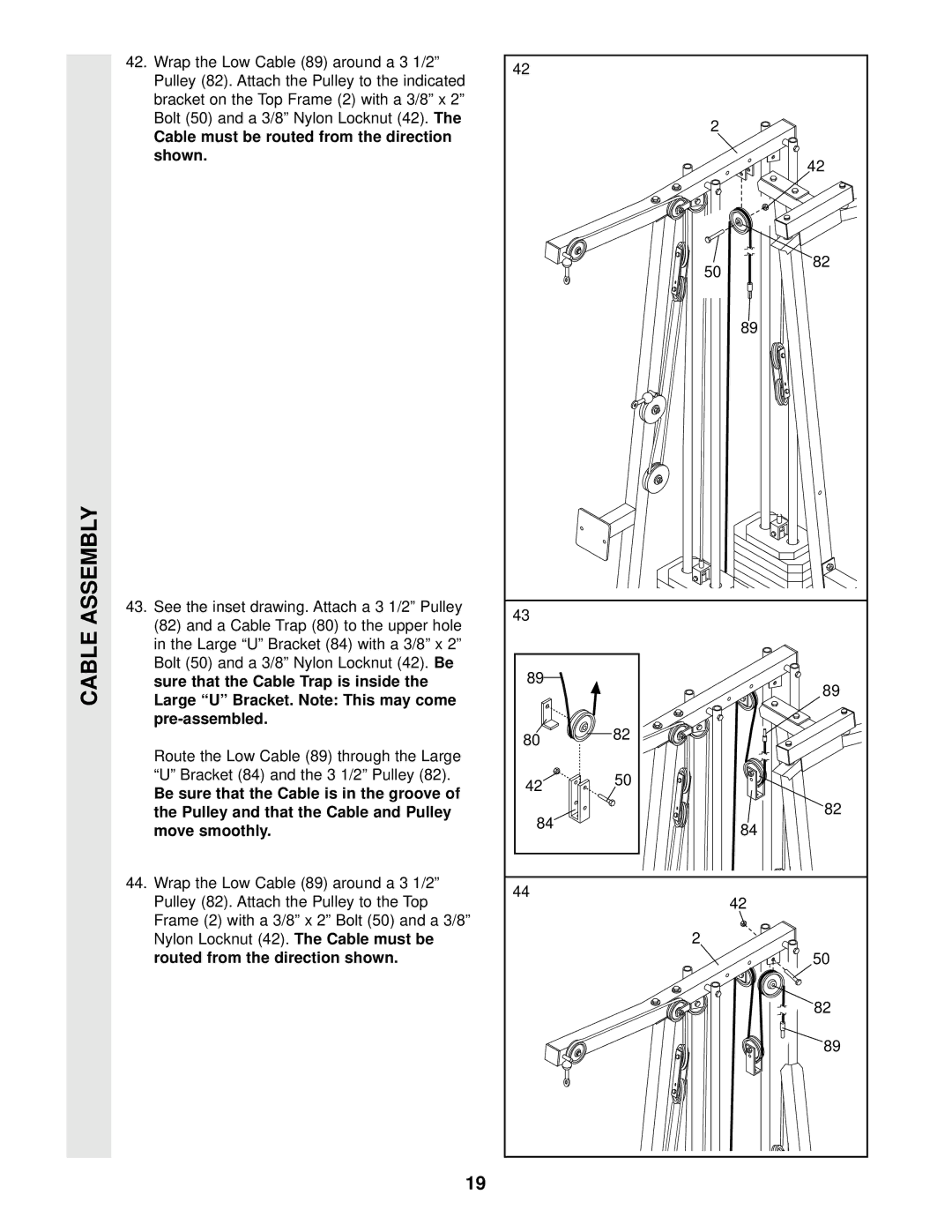 Weider 831.159290 user manual Cable must be routed from the direction shown 