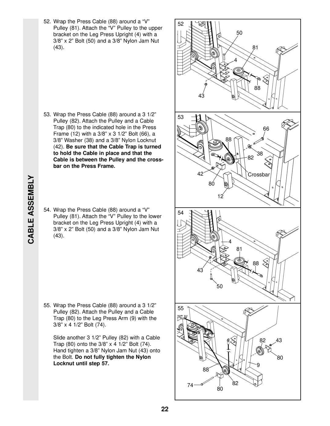 Weider 831.159290 user manual Locknut until step 