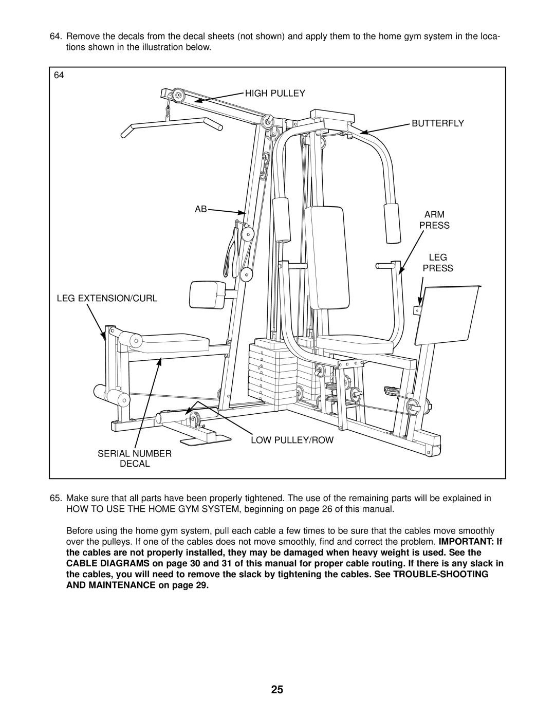 Weider 831.159290 user manual High Pulley 