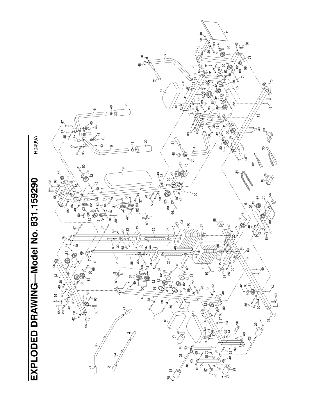 Weider 831.159290 user manual Exploded DRAWING-Model No, R0499A 