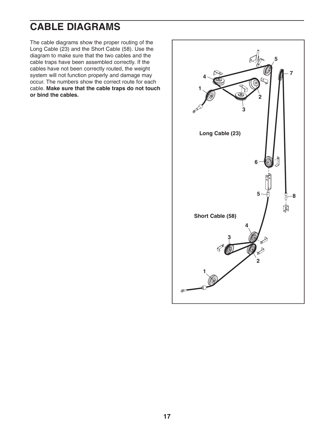 Weider 831.159301 user manual Cable Diagrams, Long Cable Short Cable 