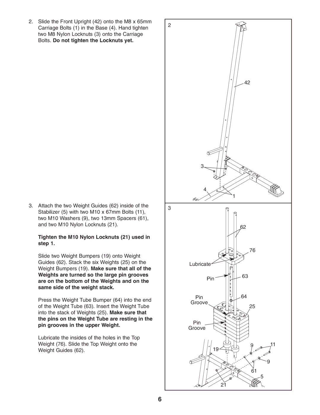 Weider 831.159301 user manual Tighten the M10 Nylon Locknuts 21 used in step 