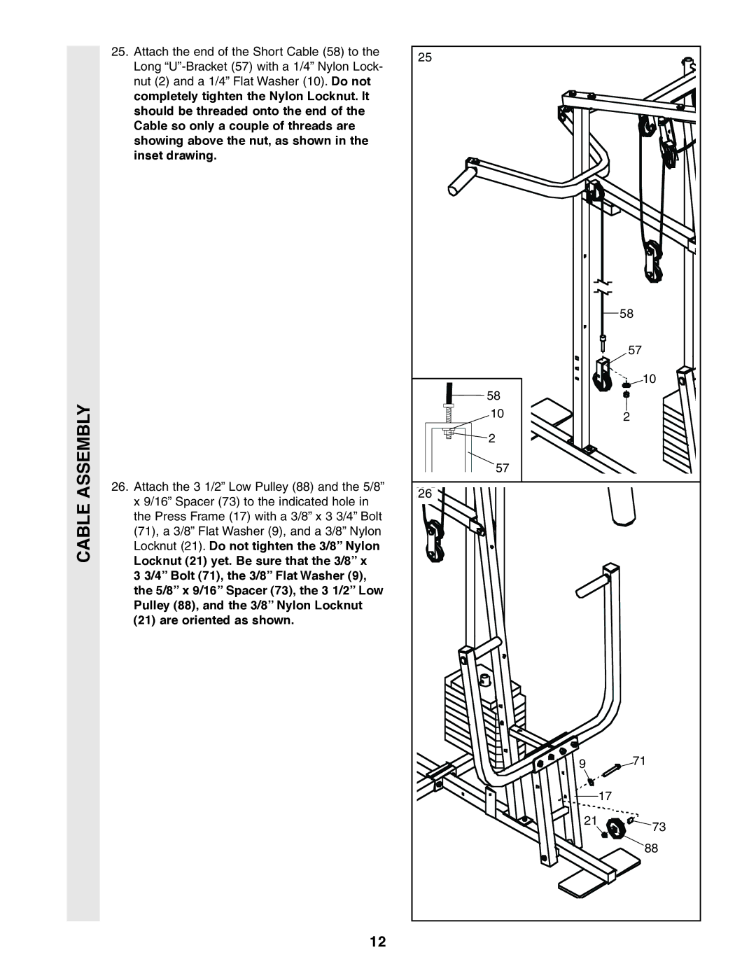 Weider 831.159360 user manual Cable Assembly 