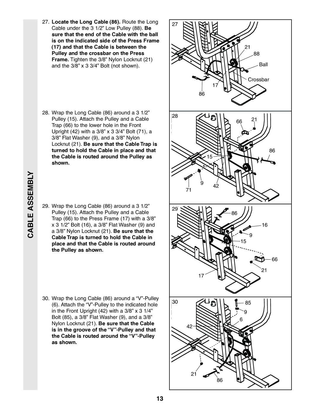 Weider 831.159360 user manual Assembly Cable 