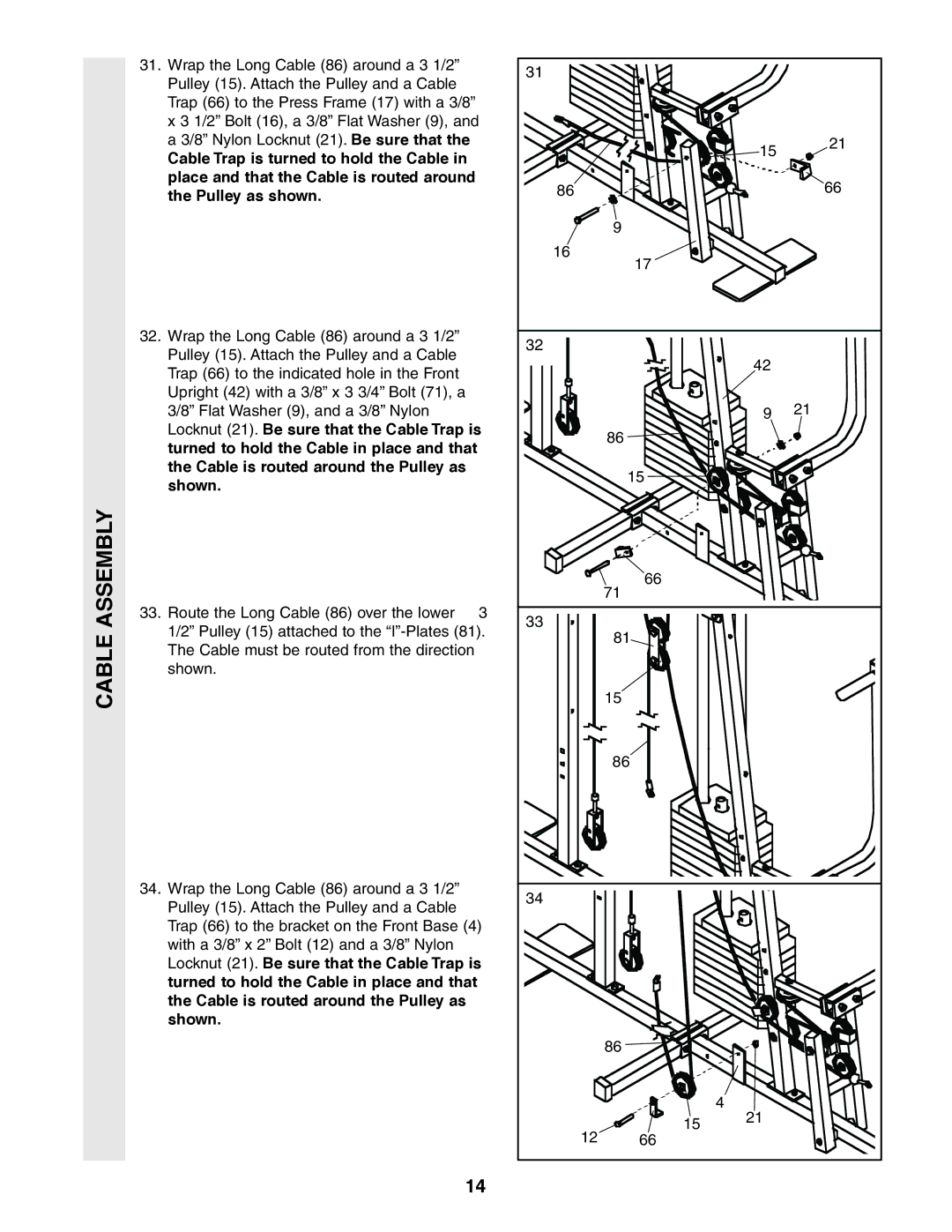 Weider 831.159360 user manual Cable Assembly 