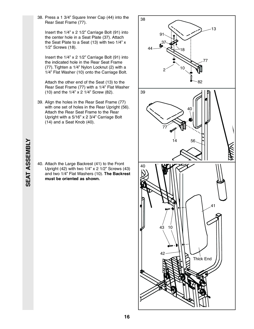 Weider 831.159360 user manual Seat Assembly 