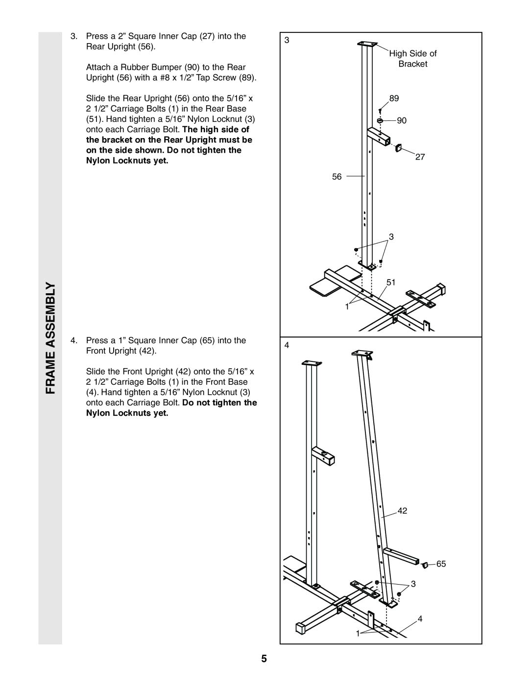 Weider 831.159360 user manual Assembly, Frame 