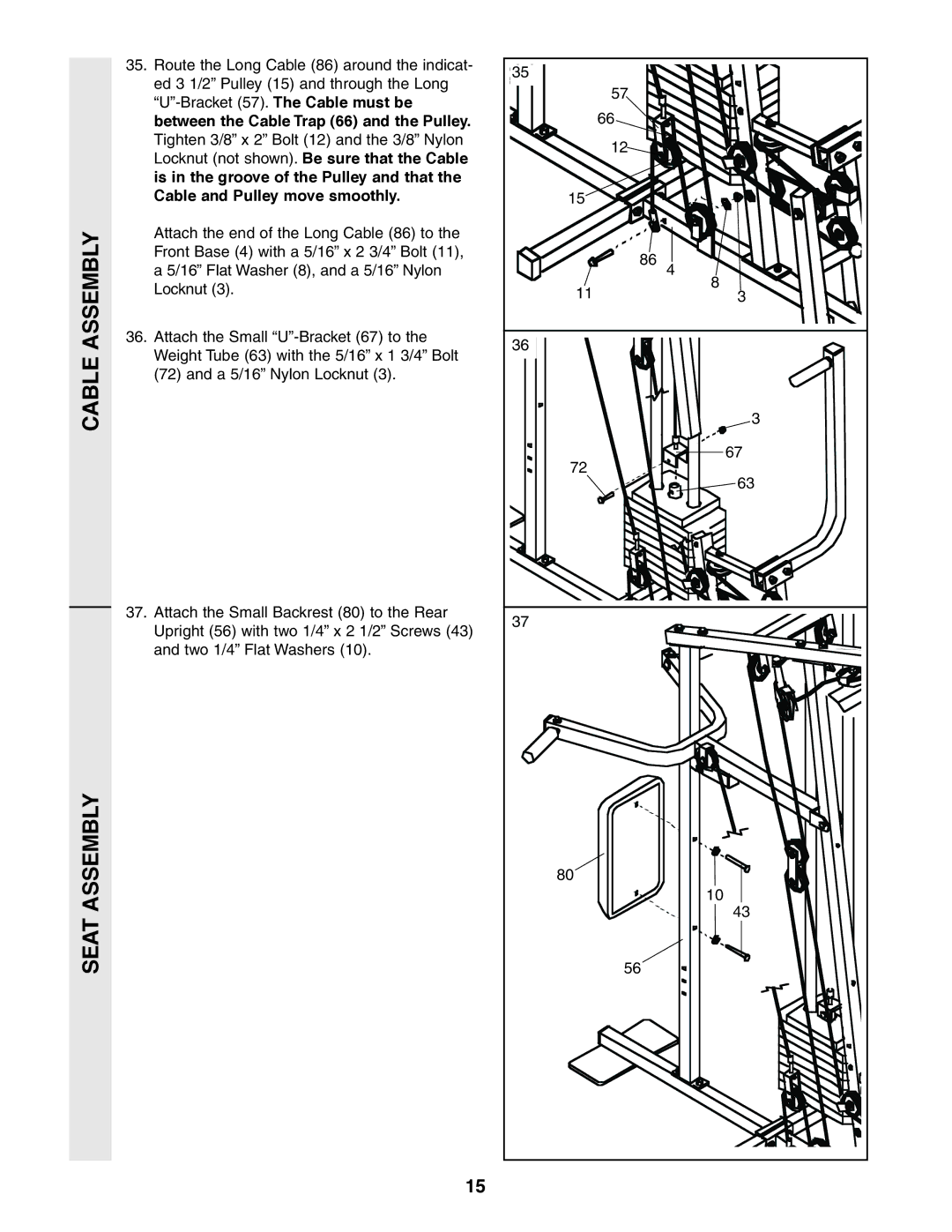 Weider 831.159361 user manual Cable Assembly Seat Assembly 