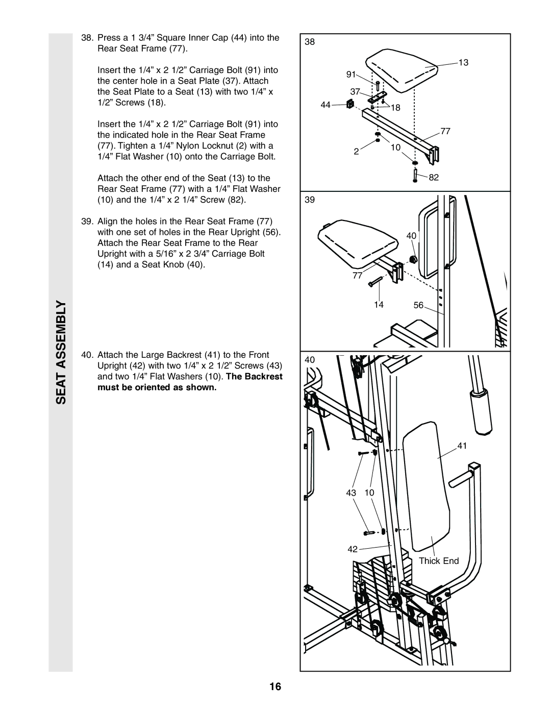 Weider 831.159361 user manual Seat Assembly 