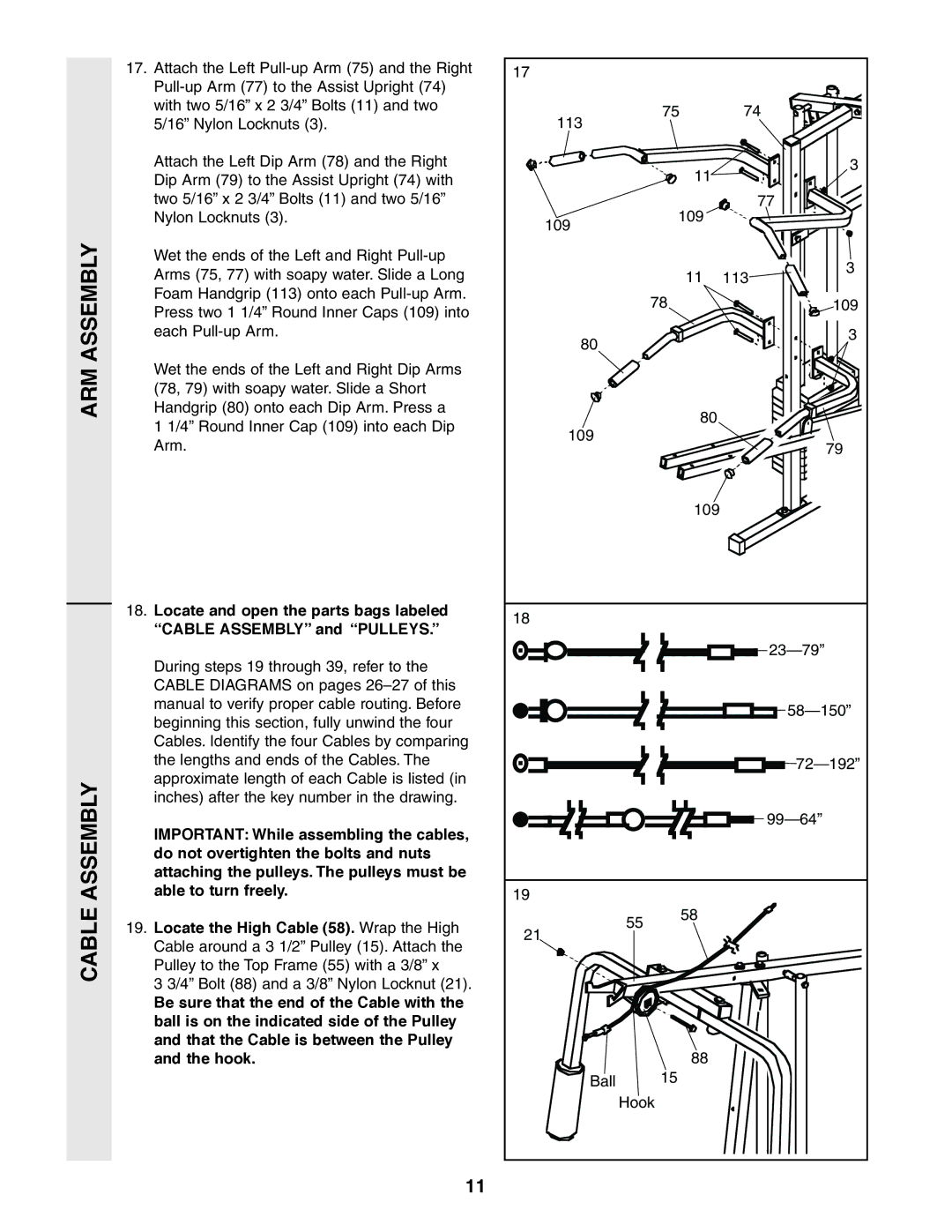 Weider 831.159380 user manual ARM Assembly Cable Assembly 