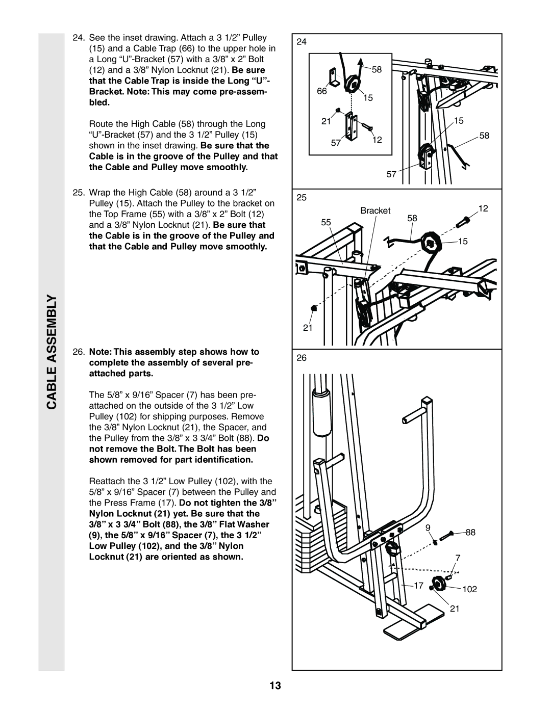 Weider 831.159380 user manual Bracket 