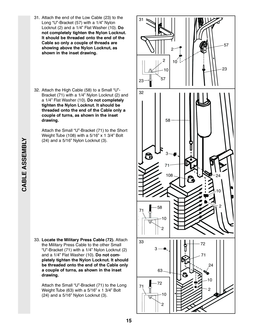 Weider 831.159380 user manual Cable Assembly 