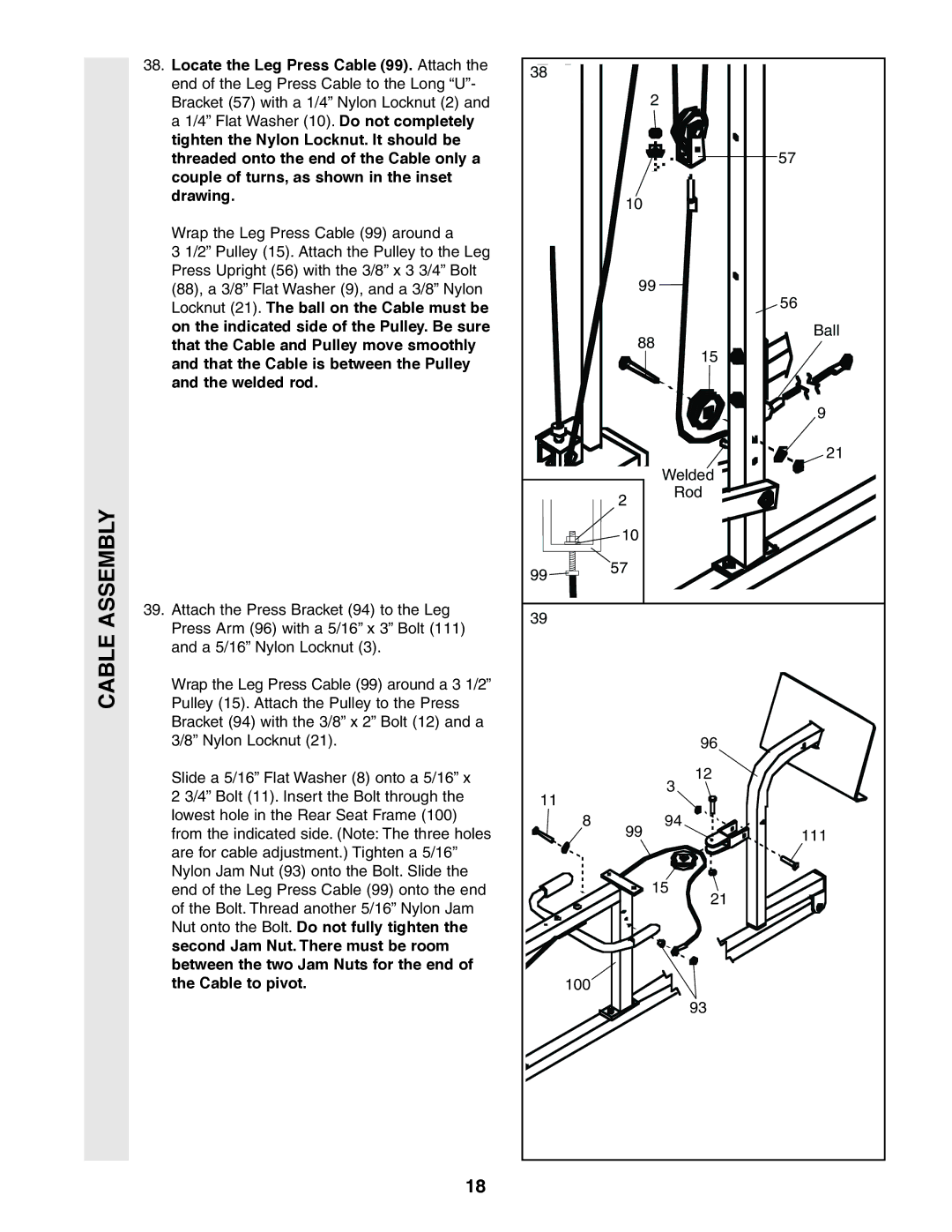 Weider 831.159380 user manual Cable Assembly 