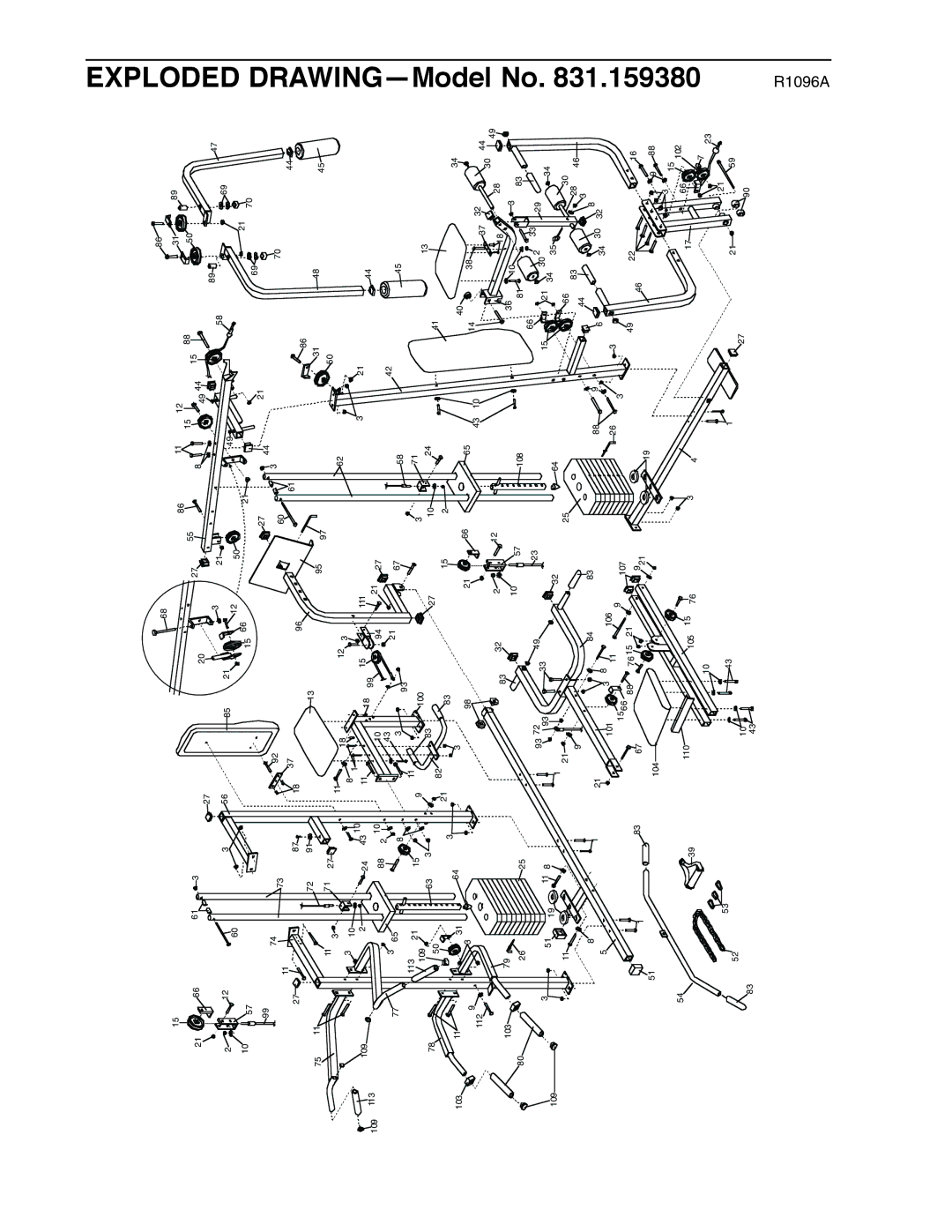 Weider 831.159380 user manual Exploded DRAWING-Model No 