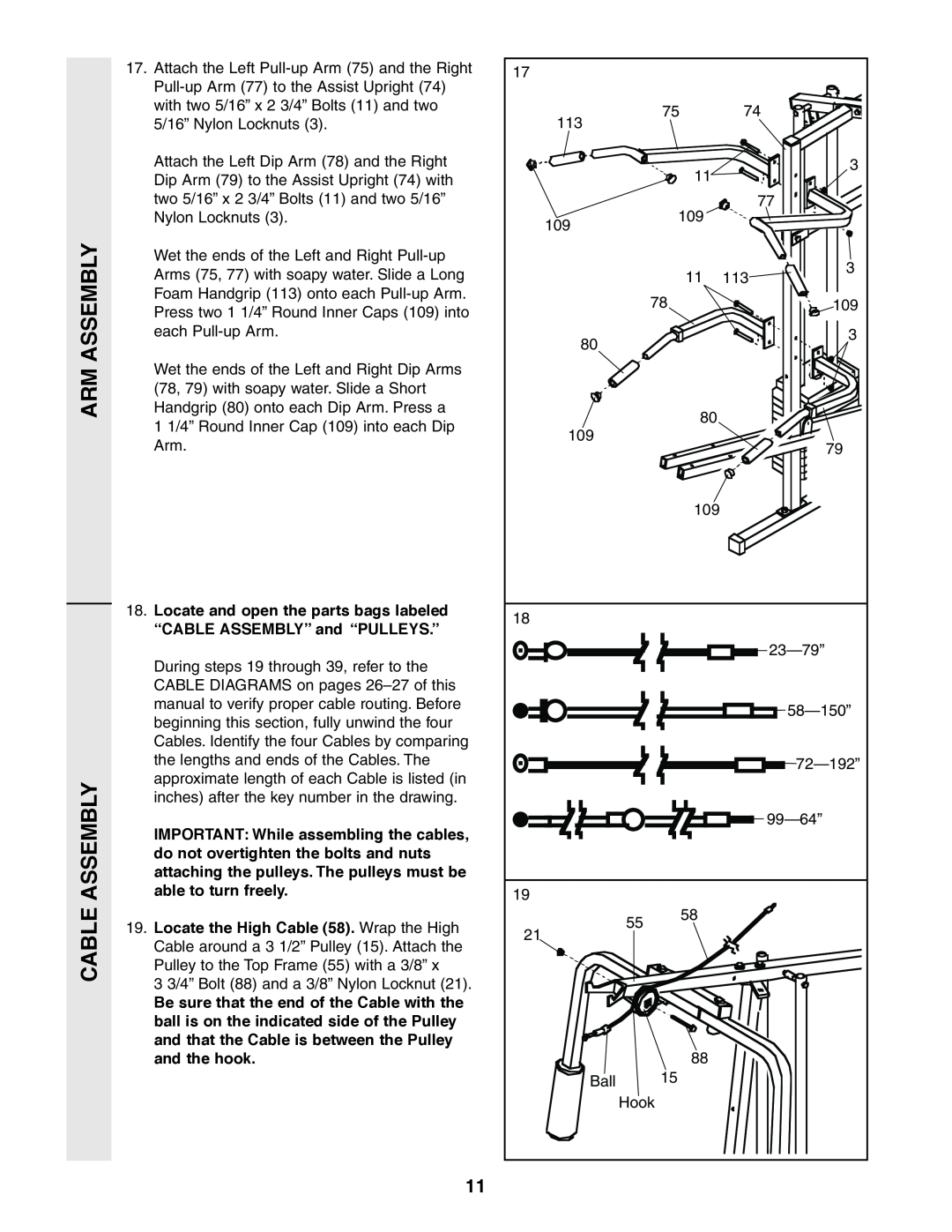 Weider 831.159380 user manual Arm Assembly Cable Assembly 