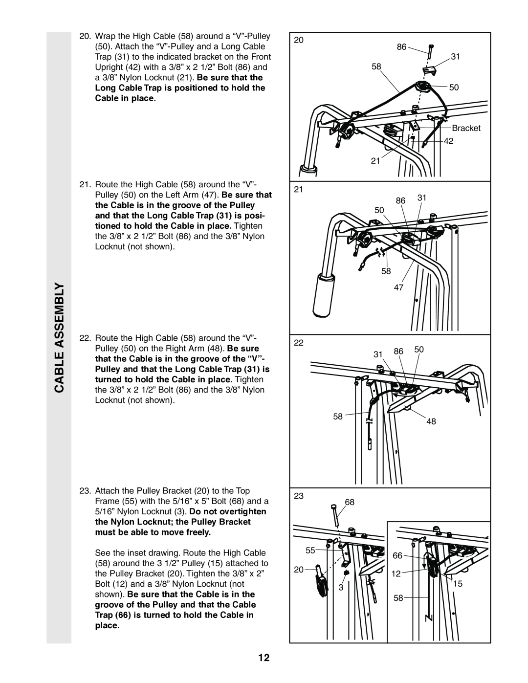 Weider 831.159380 user manual Cable Assembly, Long Cable Trap is positioned to hold the Cable in place 