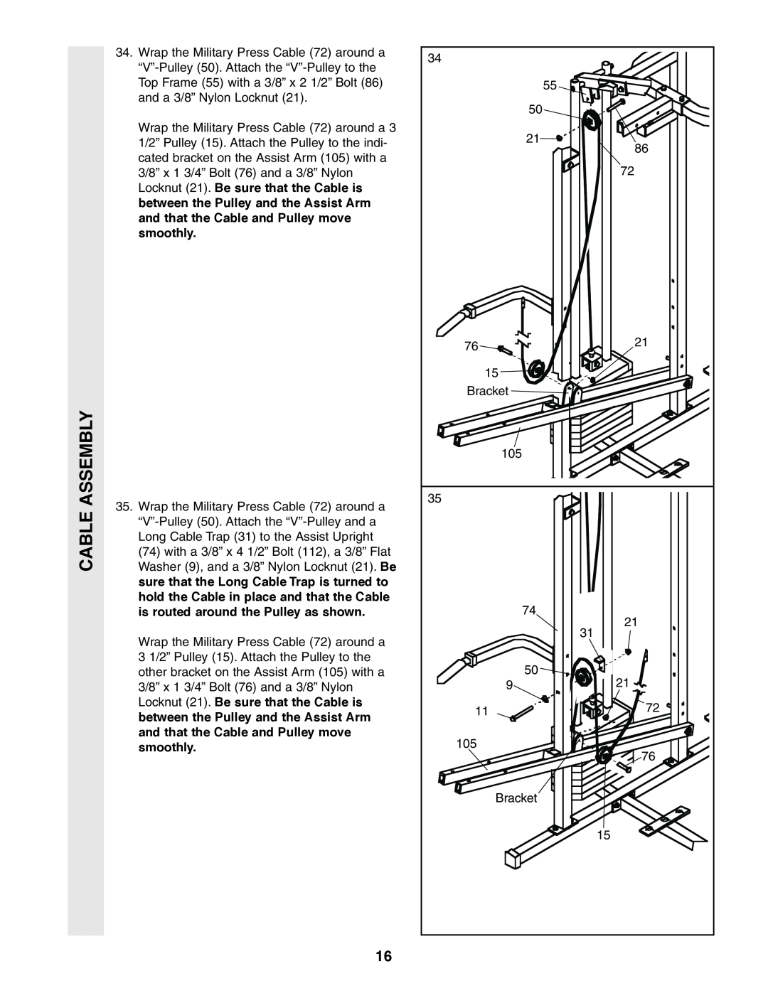 Weider 831.159380 user manual Cable Assembly 