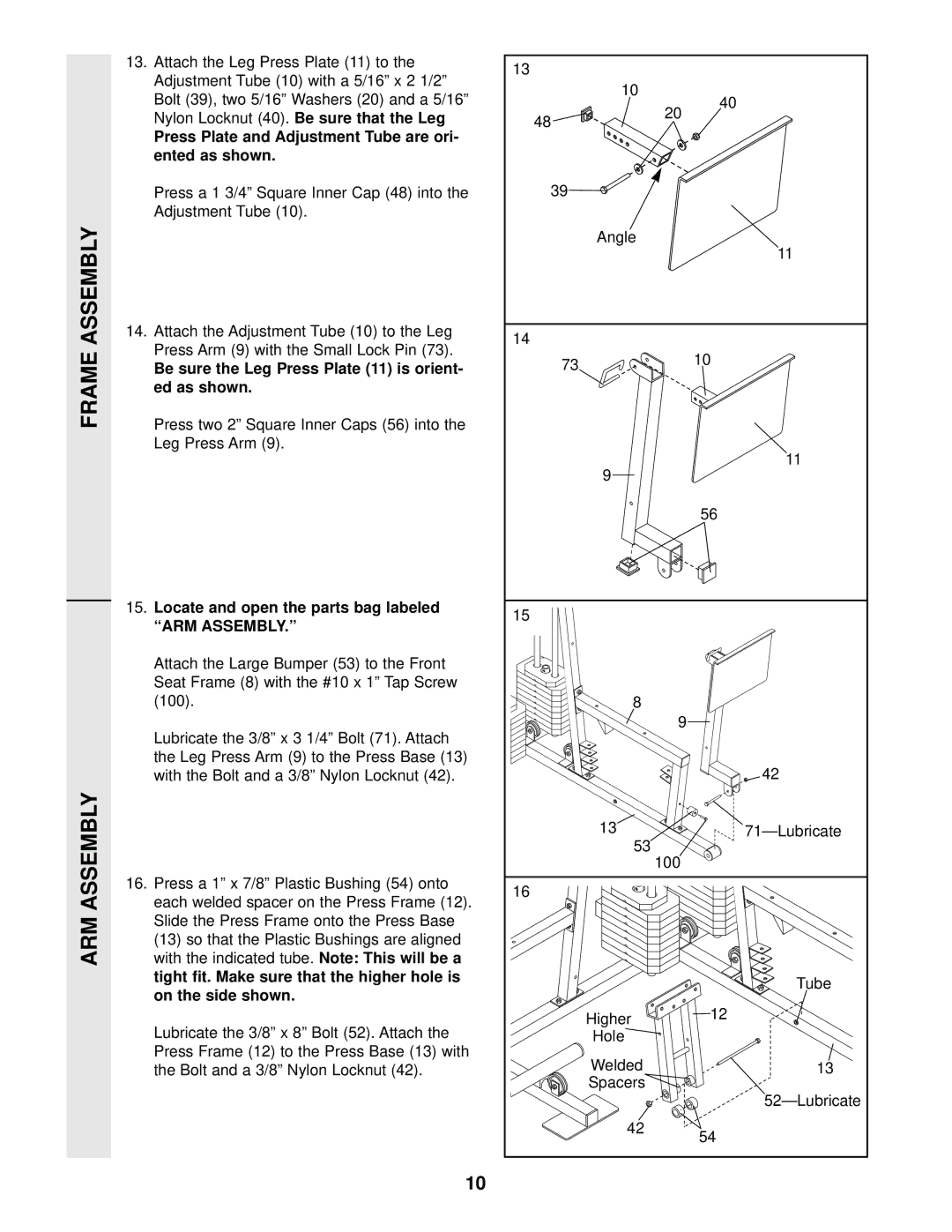 Weider 831.159390 user manual ARM Assembly 