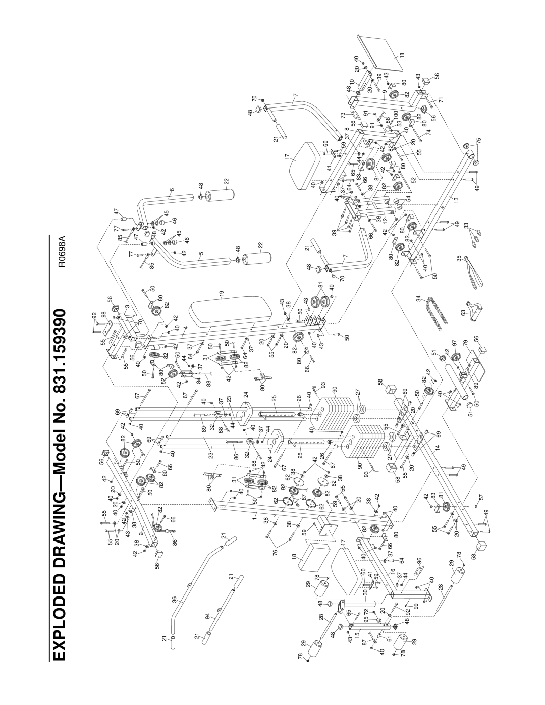 Weider 831.159390 user manual Exploded DRAWING-Model No, R0698A 