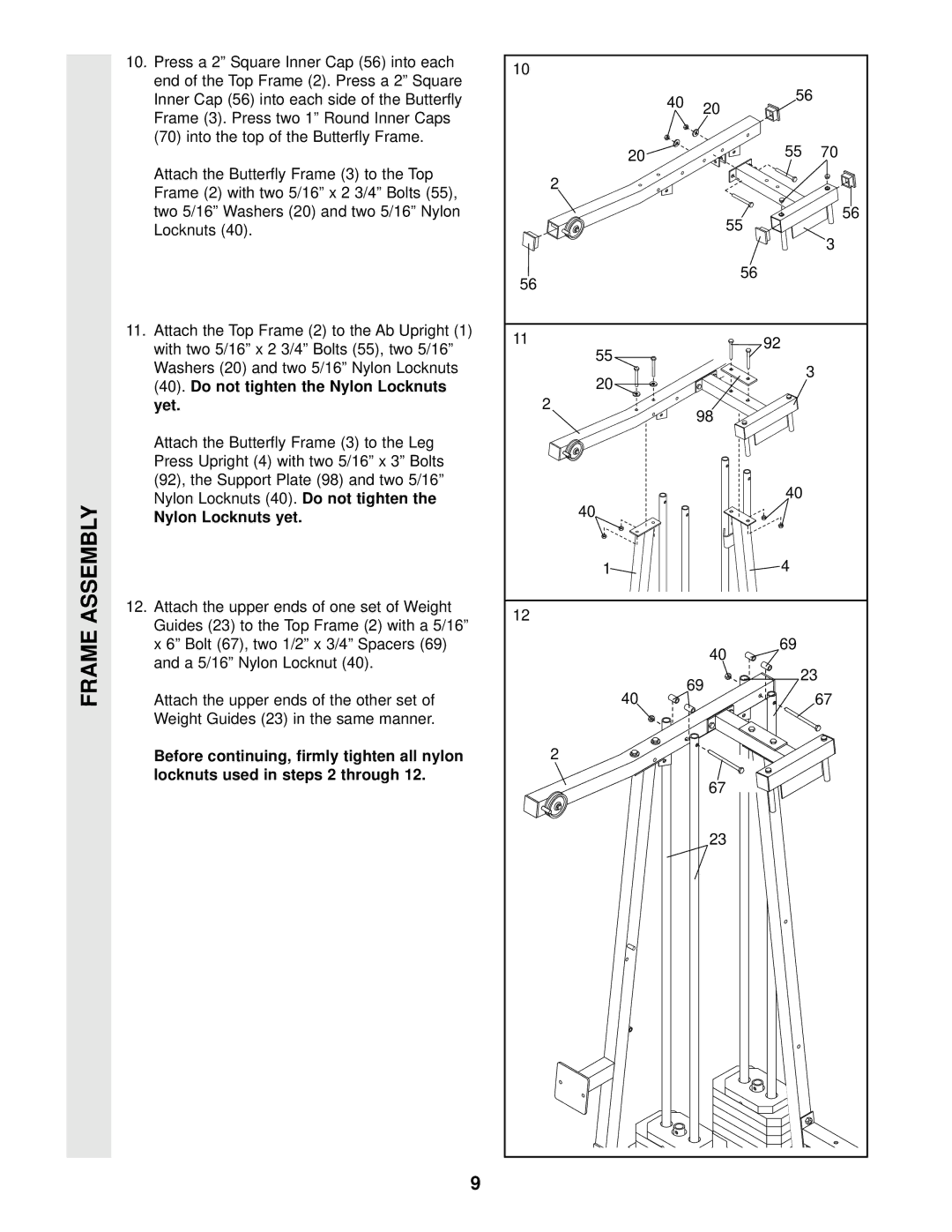 Weider 831.159390 user manual Nylon Locknuts yet 