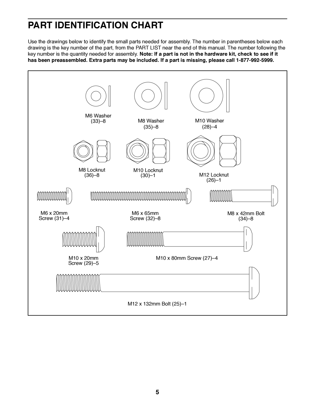 Weider 831.15948.0 manual Part Identification Chart 