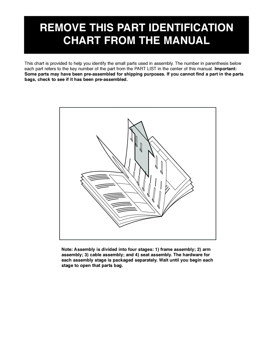 Weider 831.159530 user manual Remove this Part Identification Chart from the Manual 