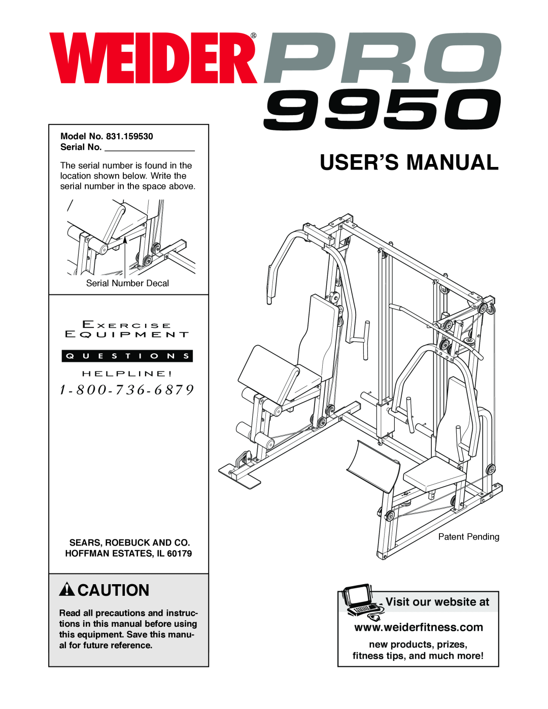 Weider 831.159530 user manual User’S Manual, Visit our website at, new products, prizes fitness tips, and much more 