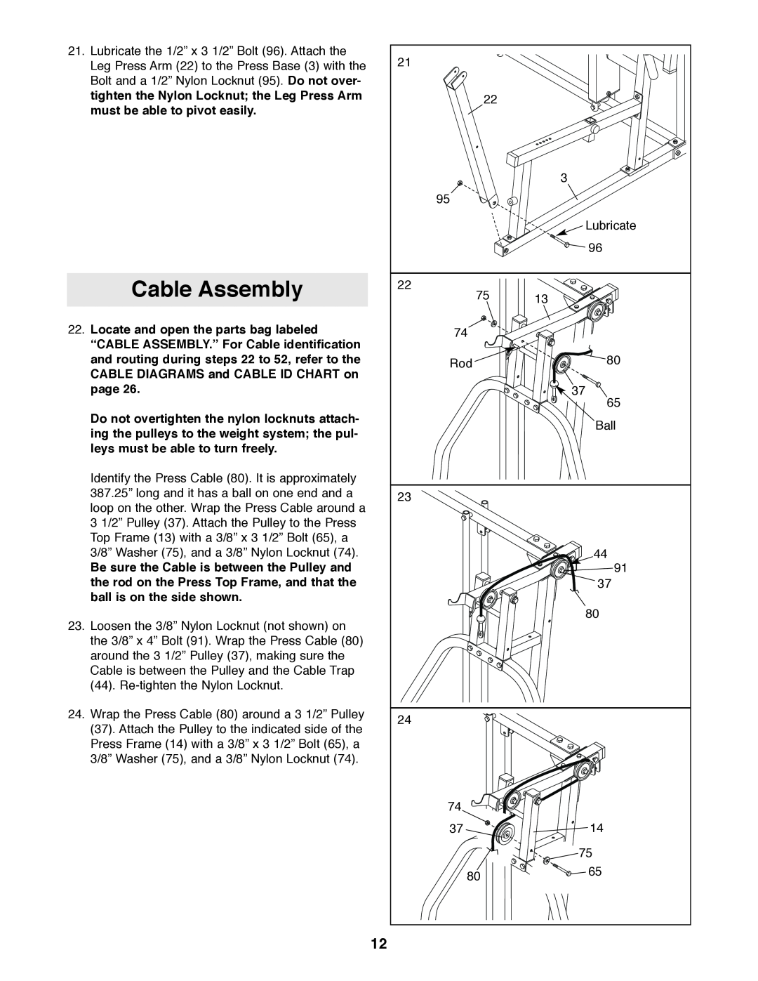 Weider 831.159530 user manual Cable Assembly 