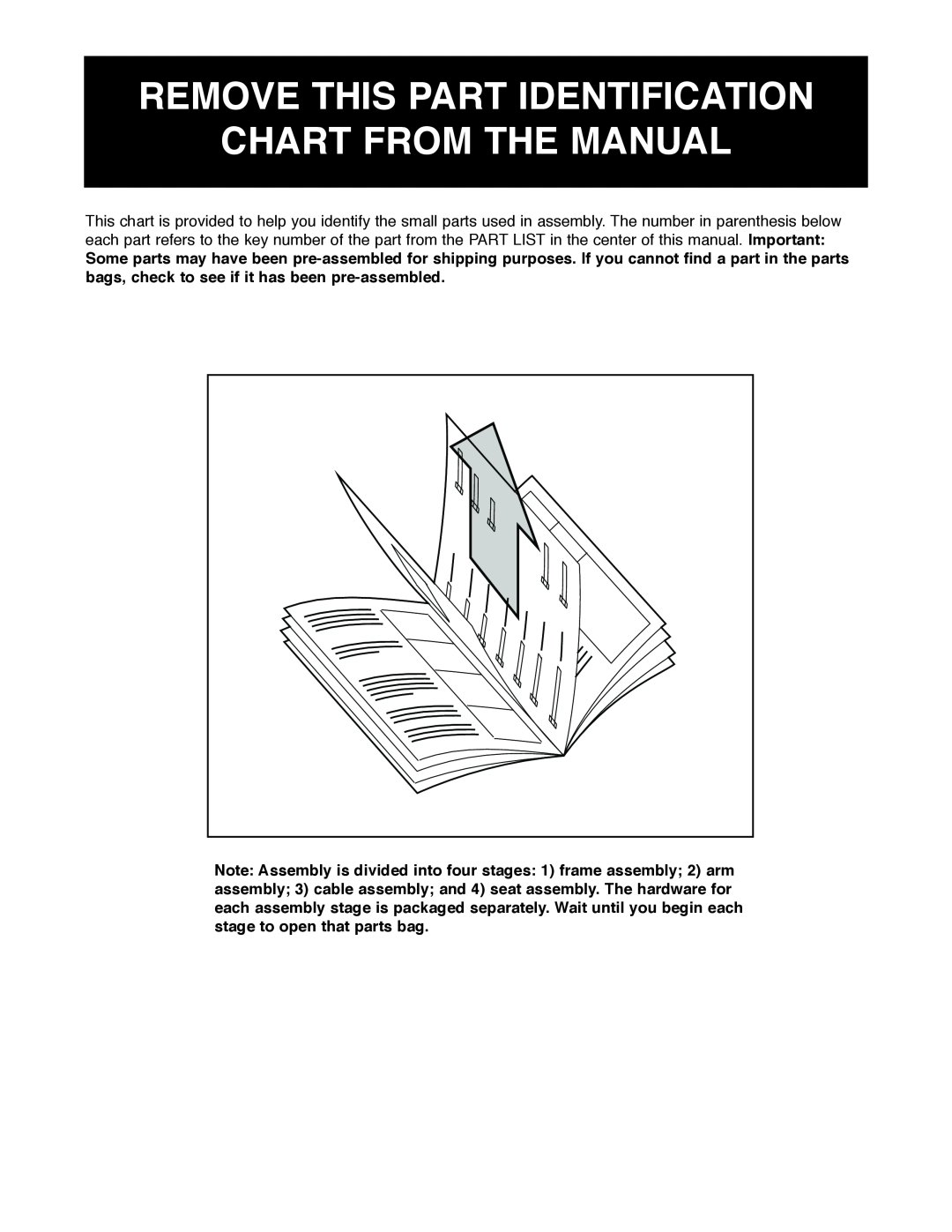Weider 831.159530 user manual Remove This Part Identification Chart From The Manual 
