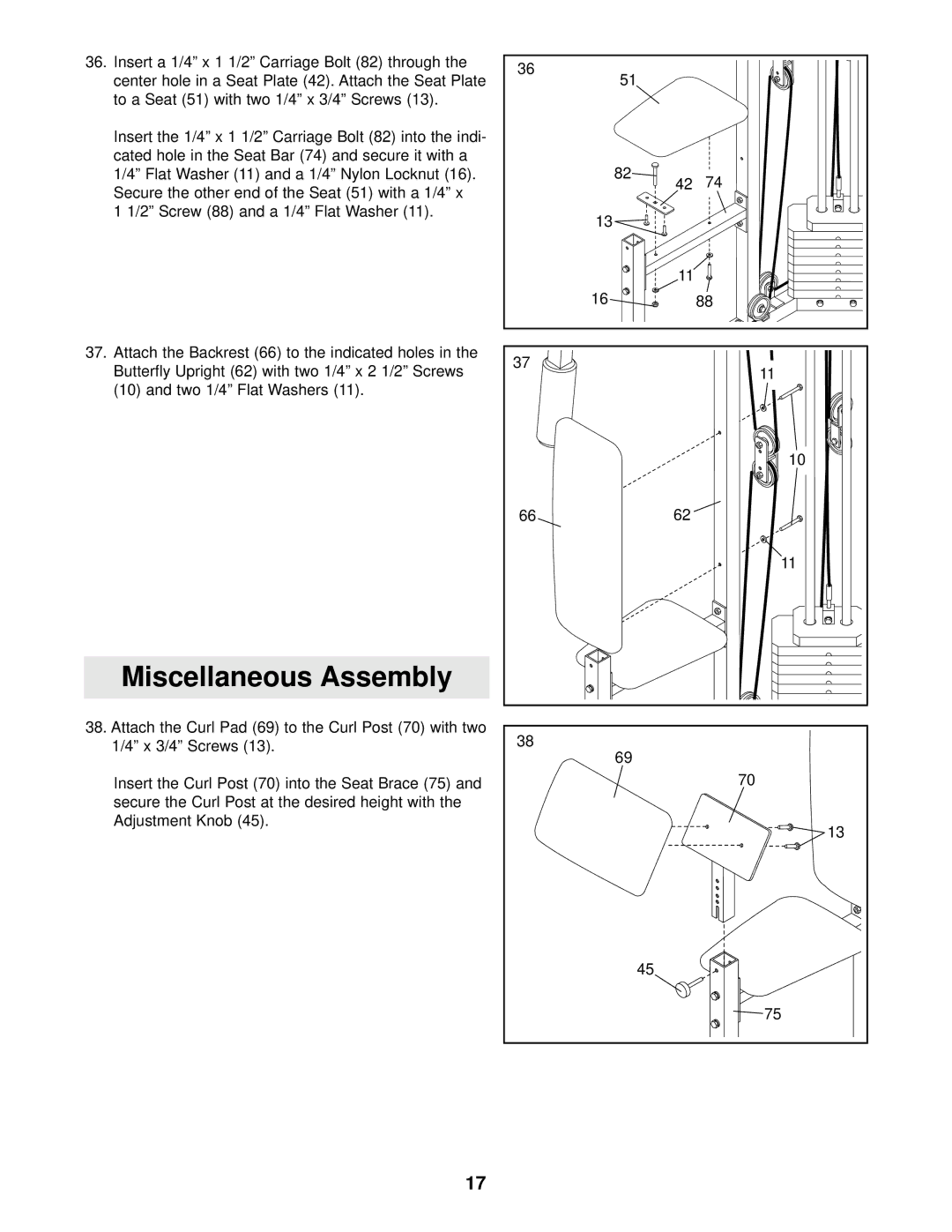 Weider 831.159720 user manual Miscellaneous Assembly 