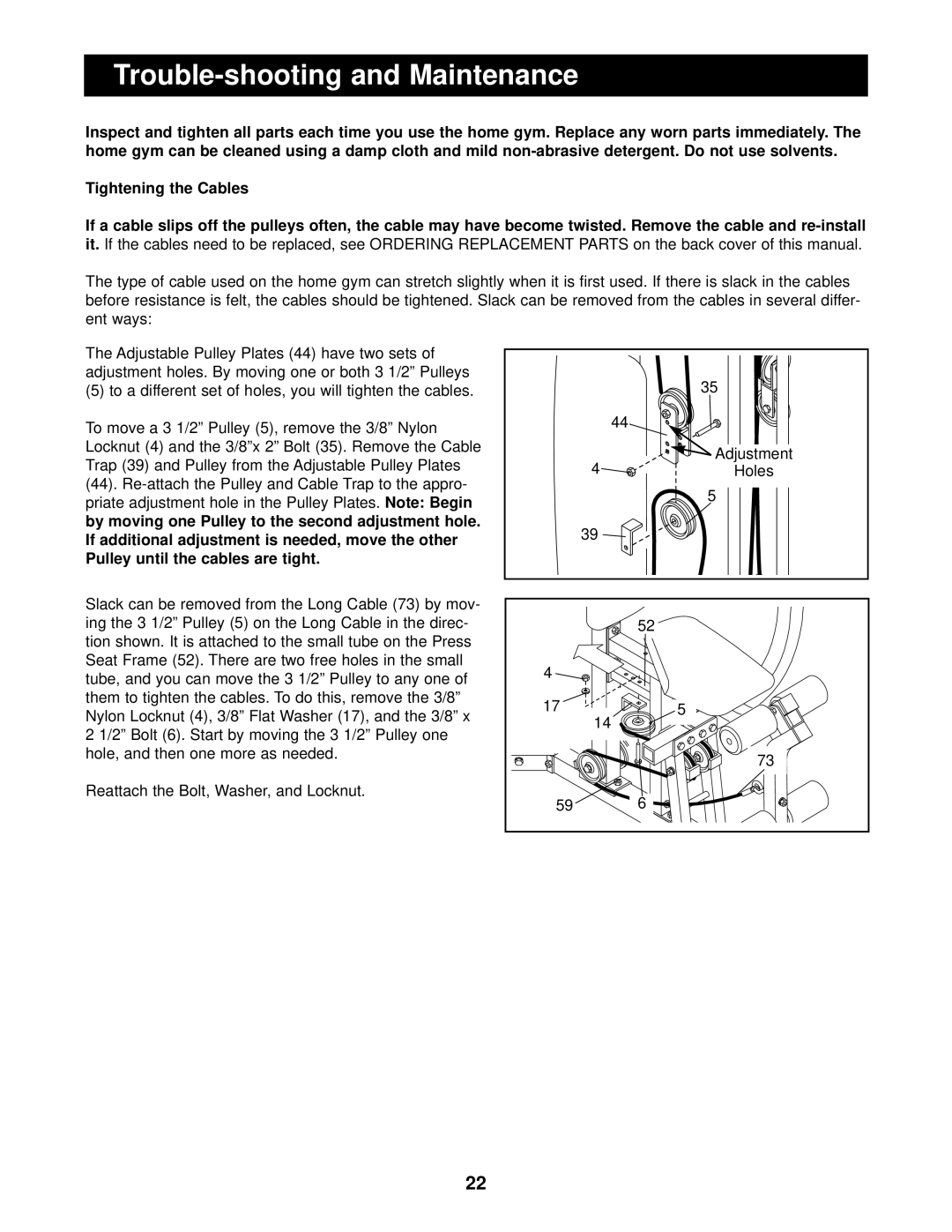 Weider 831.159720 user manual Trouble-shooting and Maintenance 