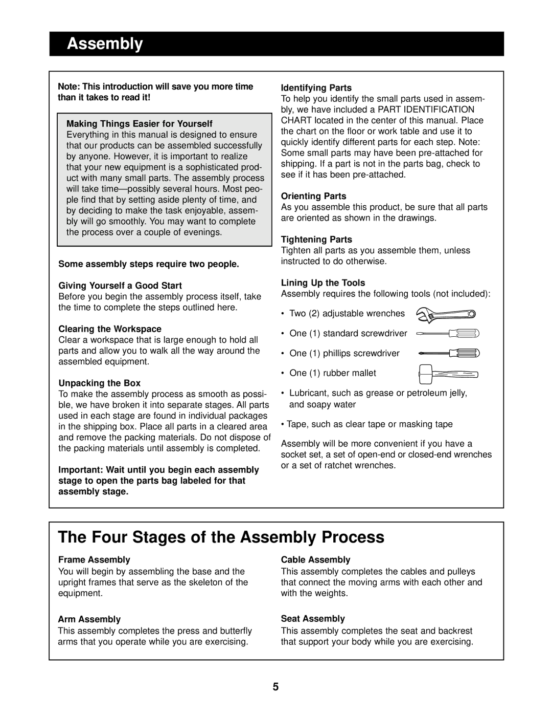 Weider 831.159720 user manual Four Stages of the Assembly Process 