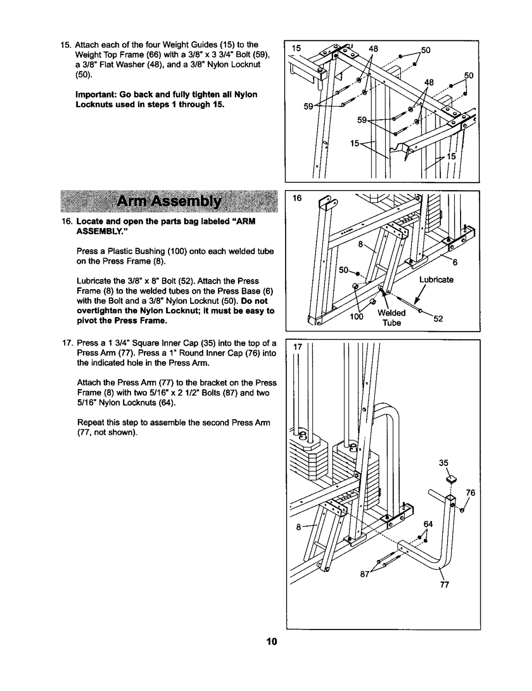 Weider 831.15973 user manual Assembly 